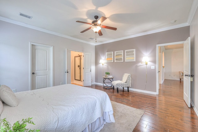 1008 Beverly Ln, Spring Hill, TN 37174 - bedroom featuring hardwood / wood-style floors, crown molding, baseboards, and ceiling fan