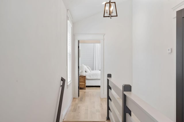 6003B Pennsylvania Ave, Nashville, TN 37209 - hall featuring light wood-type flooring, a chandelier, and vaulted ceiling