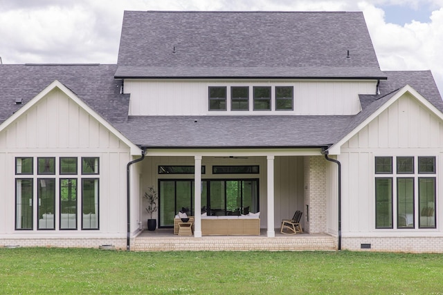 2576 Goose Creek Byp, Franklin, TN 37064 - rear view of property featuring roof with shingles, a patio area, a yard, and board and batten siding