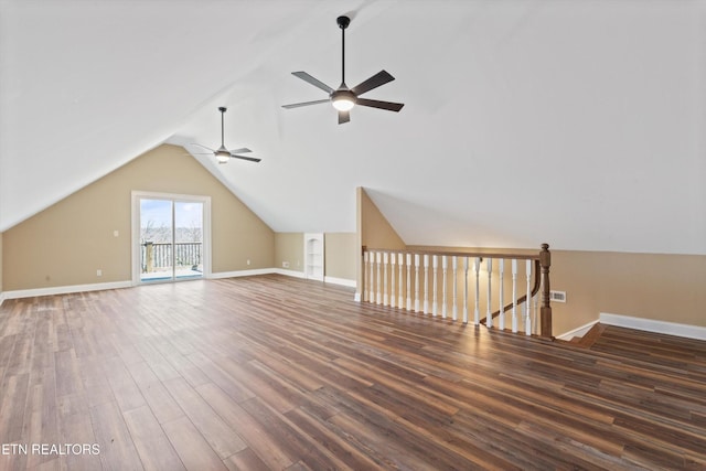 338 Lindsey Mill Cir, Rocky Top, TN 37769 - additional living space featuring ceiling fan, wood finished floors, vaulted ceiling, and baseboards