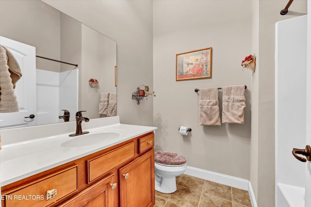5606 Bridgehampton Dr, Powell, TN 37849 - bathroom featuring toilet, a shower, vanity, and baseboards