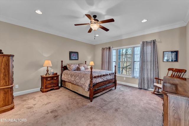 5606 Bridgehampton Dr, Powell, TN 37849 - carpeted bedroom with baseboards, crown molding, recessed lighting, and ceiling fan