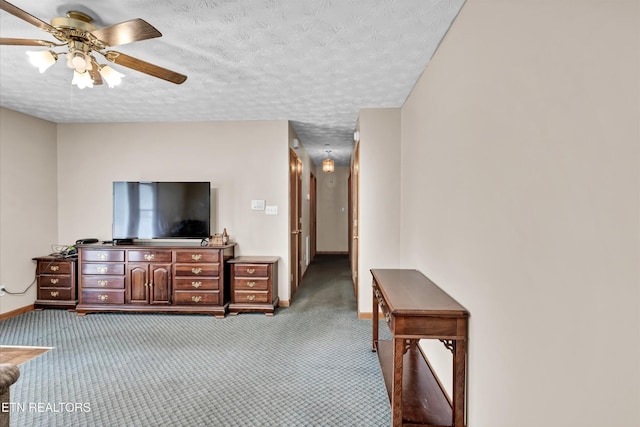 2406 Rowena Ln, Knoxville, TN 37931 - bedroom featuring carpet flooring, baseboards, a textured ceiling, and ceiling fan