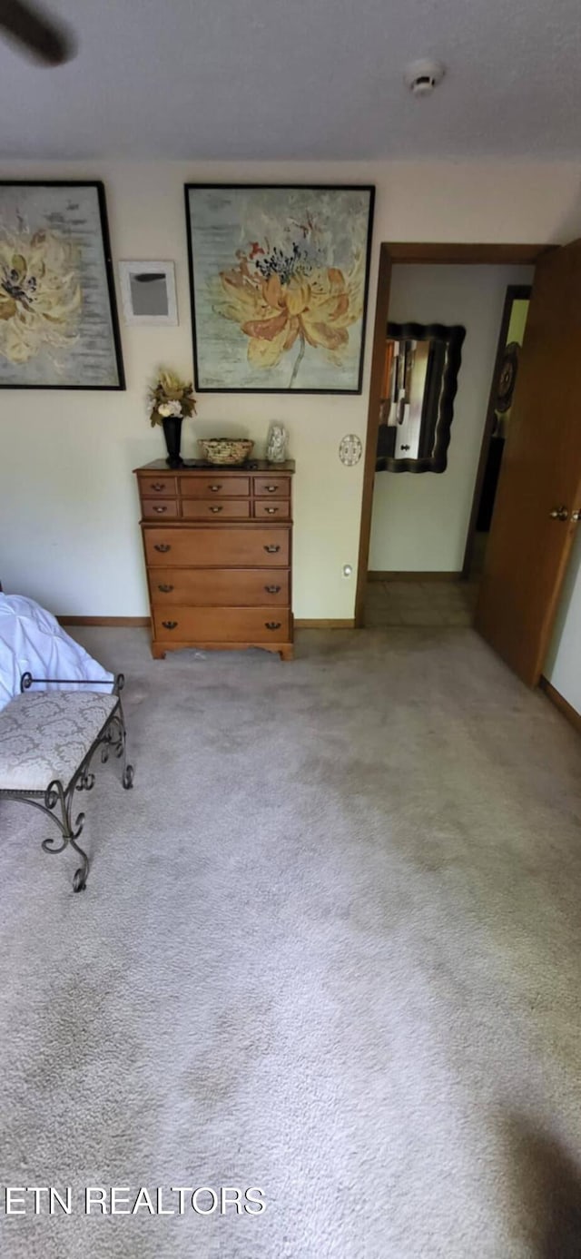 living area featuring baseboards and carpet