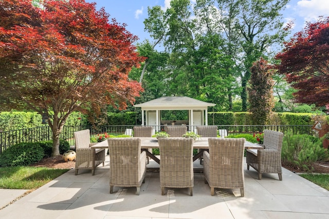 view of patio / terrace featuring a fenced backyard and outdoor dining area