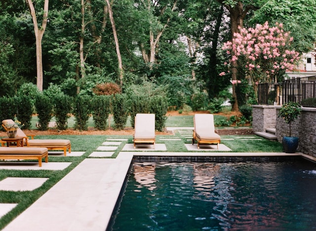 view of pool with fence and a patio area