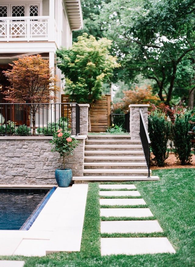 view of yard featuring stairs