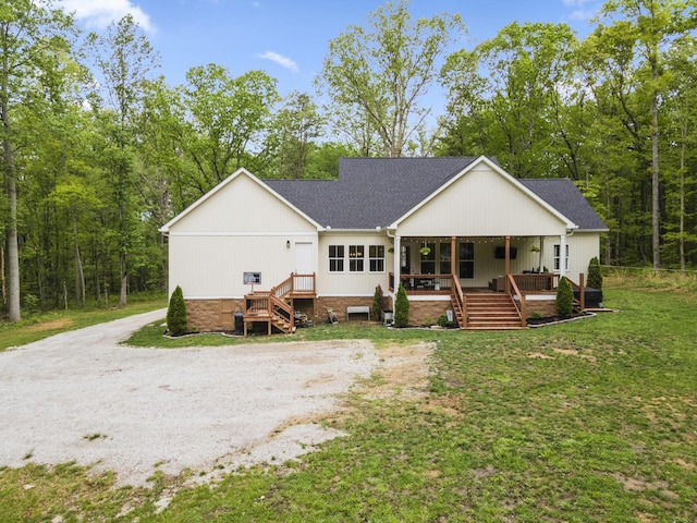 12684 US Highway 41, Tracy City, TN 37387 - rear view of property with a porch, a shingled roof, stairs, and a lawn