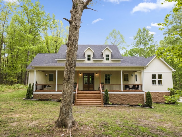 12684 US Highway 41, Tracy City, TN 37387 - view of front facade with covered porch, a front lawn, roof with shingles, and french doors