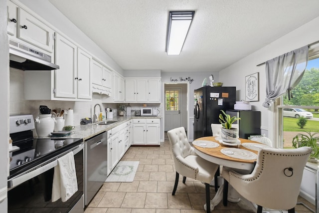 405 Mockingbird Dr, Mount Pleasant, TN 38474 - kitchen with stainless steel appliances, under cabinet range hood, a sink, healthy amount of natural light, and a textured ceiling