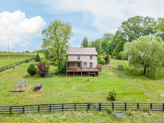2046 Scribners Mill Rd, Culleoka, TN 38451 - back of property featuring a wooden deck, a view of countryside, and metal roof