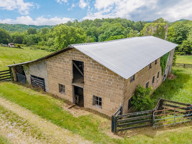 2046 Scribners Mill Rd, Culleoka, TN 38451 - view of barn with fence and a forest view