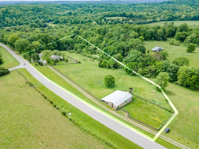 2046 Scribners Mill Rd, Culleoka, TN 38451 - overview of rural landscape with property boundaries highlighted and a heavily wooded area