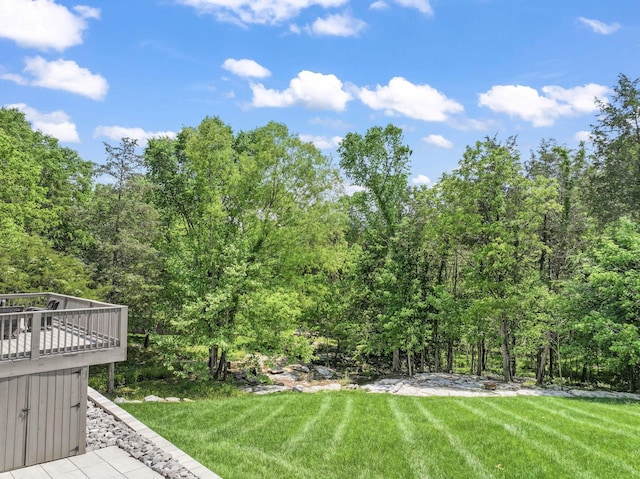 304 Cedar Hollow Ct, Lebanon, TN 37087 - view of grassy yard with a wooded view and a wooden deck