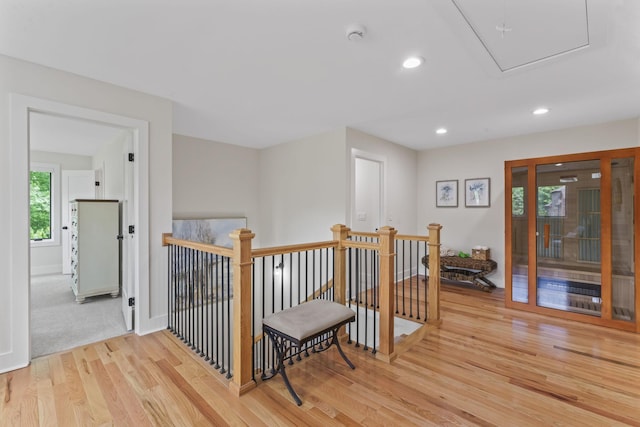 304 Cedar Hollow Ct, Lebanon, TN 37087 - hallway featuring an upstairs landing, wood finished floors, recessed lighting, and baseboards