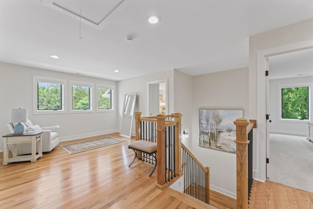 304 Cedar Hollow Ct, Lebanon, TN 37087 - sitting room with an upstairs landing, attic access, light wood-type flooring, baseboards, and recessed lighting