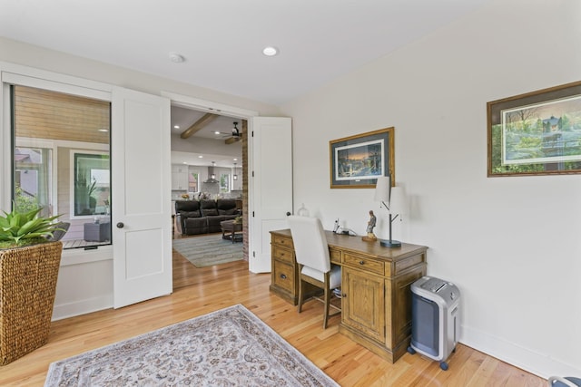 304 Cedar Hollow Ct, Lebanon, TN 37087 - office featuring light wood-style floors, a ceiling fan, baseboards, and recessed lighting