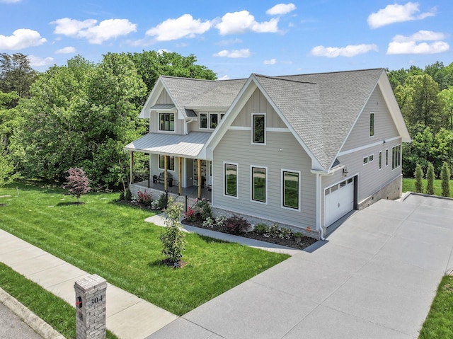 304 Cedar Hollow Ct, Lebanon, TN 37087 - modern farmhouse style home with covered porch, concrete driveway, a shingled roof, board and batten siding, and a front yard