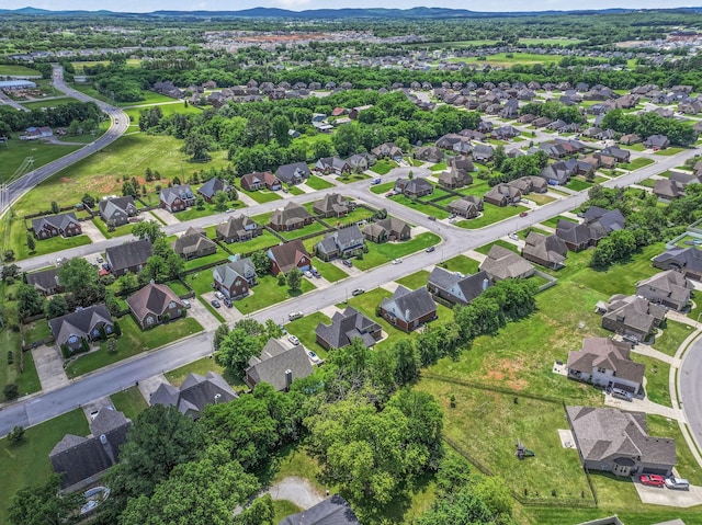 aerial view of residential area with a mountainous background