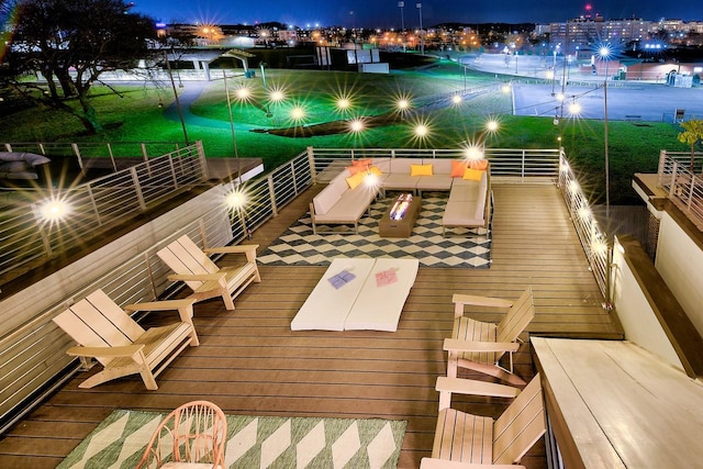 view of deck at twilight