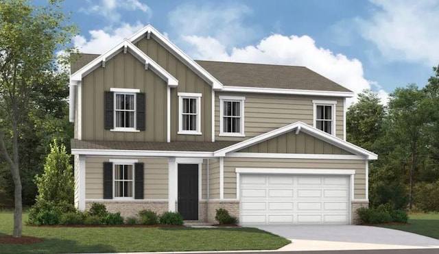 115 W Cassa Way, Mount Juliet, TN 37122 - craftsman-style house featuring board and batten siding, a garage, concrete driveway, brick siding, and a front lawn