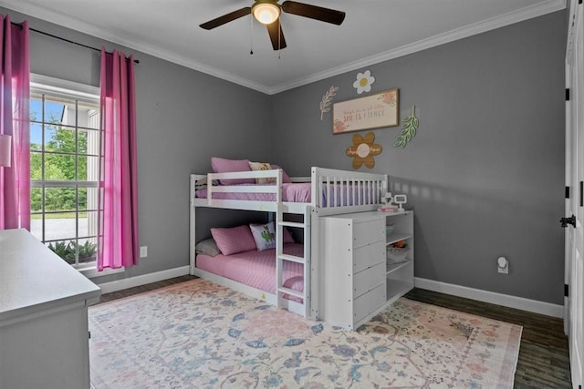 3571 Old Blacktop Rd, Mc Ewen, TN 37101 - bedroom with wood finished floors, baseboards, crown molding, and ceiling fan