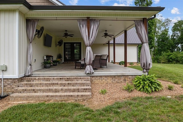 3571 Old Blacktop Rd, Mc Ewen, TN 37101 - view of patio / terrace with french doors and ceiling fan
