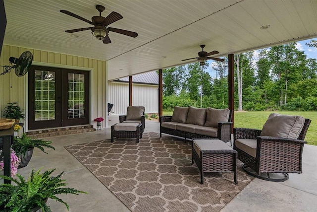 3571 Old Blacktop Rd, Mc Ewen, TN 37101 - view of patio / terrace with french doors, ceiling fan, and outdoor lounge area