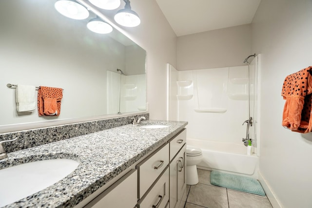 82 Staggs Rd, Ethridge, TN 38456 - full bath with tile patterned flooring, toilet, double vanity, shower / bath combination, and baseboards