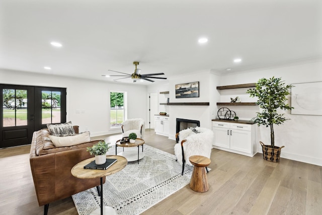 358 Coopertown Rd, Unionville, TN 37180 - living area with a glass covered fireplace, recessed lighting, ceiling fan, and light wood finished floors