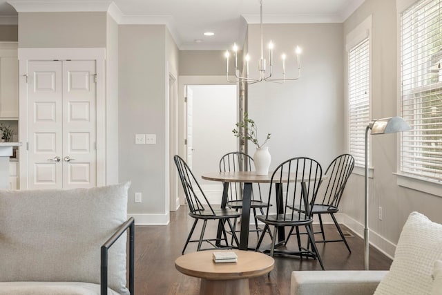 513 Westboro Dr, Nashville, TN 37209 - dining area with a chandelier, dark wood finished floors, ornamental molding, baseboards, and healthy amount of natural light