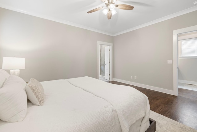 513 Westboro Dr, Nashville, TN 37209 - bedroom featuring ornamental molding, wood finished floors, baseboards, and a ceiling fan