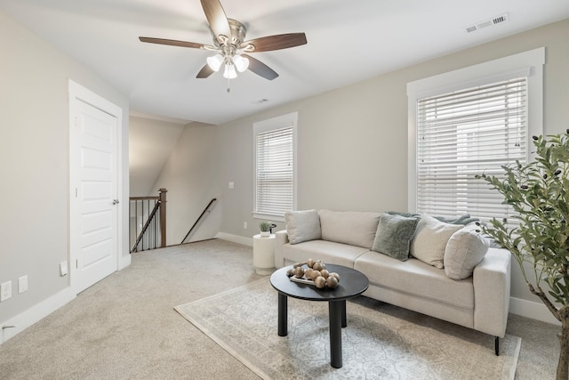513 Westboro Dr, Nashville, TN 37209 - living area featuring carpet flooring, ceiling fan, and baseboards