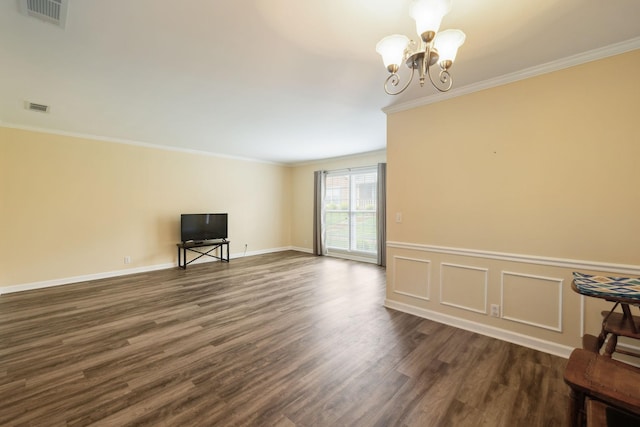 2130 River Chase Dr, Murfreesboro, TN 37128 - living room with a chandelier, crown molding, dark wood finished floors, and baseboards