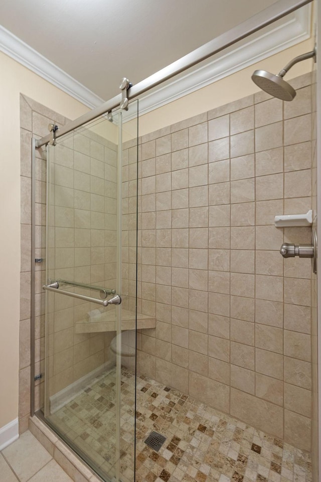 2130 River Chase Dr, Murfreesboro, TN 37128 - full bathroom featuring crown molding, a shower stall, and tile patterned floors