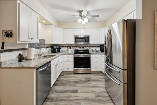 2130 River Chase Dr, Murfreesboro, TN 37128 - kitchen featuring stainless steel appliances, a sink, ceiling fan, and white cabinetry