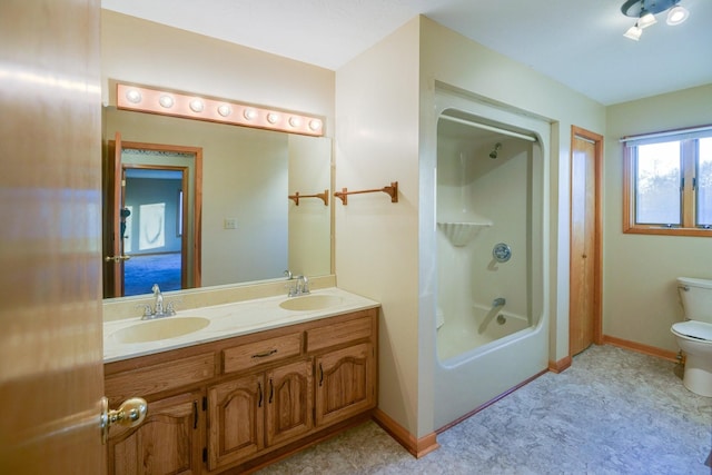 311 Locust St, Alexandria, TN 37012 - full bath with toilet, double vanity, baseboards, tub / shower combination, and tile patterned floors