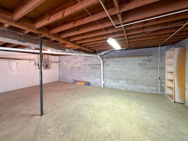 311 Locust St, Alexandria, TN 37012 - unfinished basement featuring electric panel and concrete block wall
