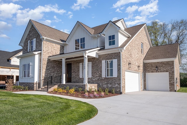 1709 Martha Washington Way, Murfreesboro, TN 37130 - view of front of home featuring driveway, a porch, board and batten siding, brick siding, and a front yard