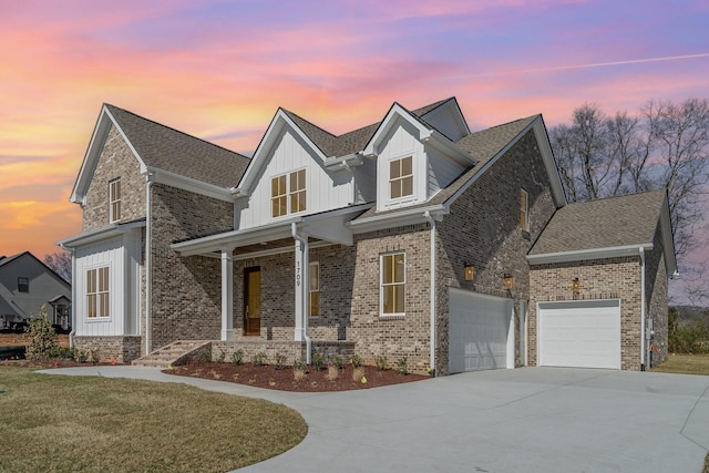 1709 Martha Washington Way, Murfreesboro, TN 37130 - view of front of home featuring board and batten siding, concrete driveway, covered porch, and brick siding