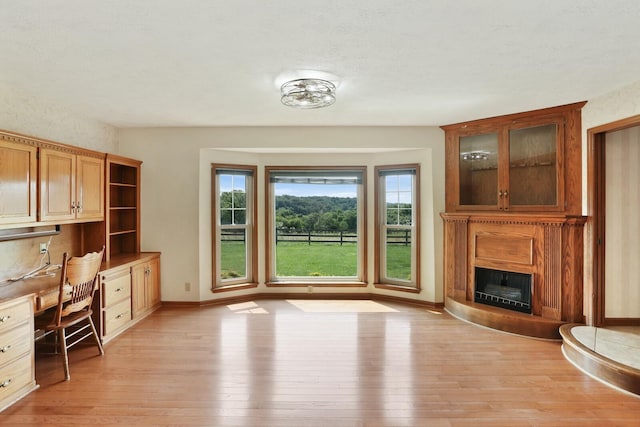 1361 Madison Creek Rd, Goodlettsville, TN 37072 - unfurnished office featuring built in study area, light wood-style floors, and a fireplace with raised hearth