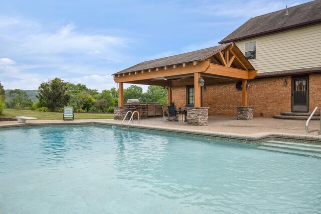 1361 Madison Creek Rd, Goodlettsville, TN 37072 - outdoor pool featuring an outdoor bar, area for grilling, a gazebo, a patio area, and a diving board