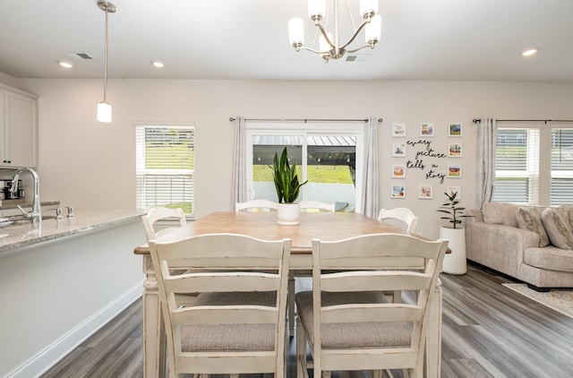 1063 Holland Ridge Way, Lebanon, TN 37090 - dining space featuring dark wood finished floors, a chandelier, baseboards, and recessed lighting