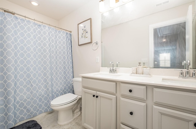 1063 Holland Ridge Way, Lebanon, TN 37090 - bathroom featuring toilet, double vanity, and a shower with shower curtain