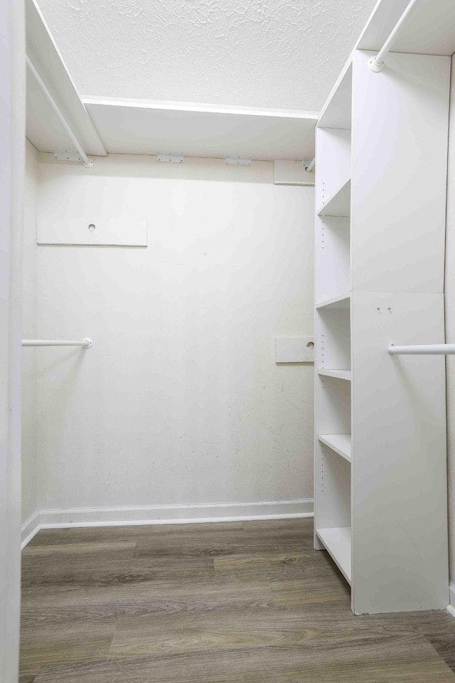 walk in closet with wood finished floors