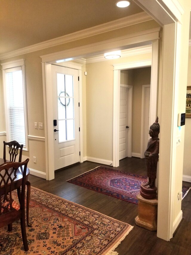 501 Wright Branch Cv, Hermitage, TN 37076 - foyer featuring dark wood-style flooring, crown molding, baseboards, and recessed lighting