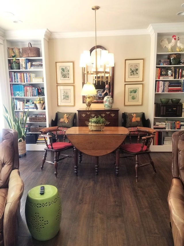 501 Wright Branch Cv, Hermitage, TN 37076 - dining room featuring wood finished floors, crown molding, a chandelier, and built in features