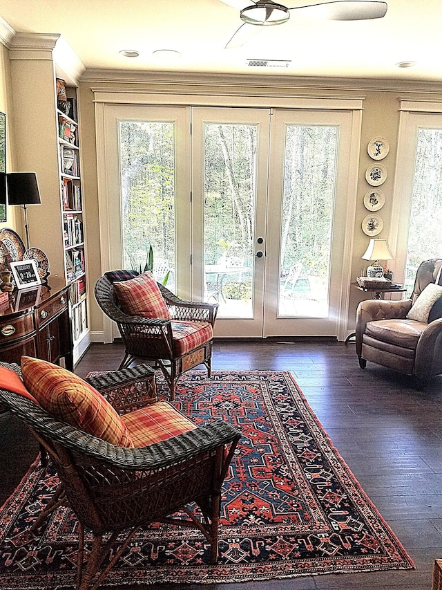 501 Wright Branch Cv, Hermitage, TN 37076 - living area featuring french doors, dark wood finished floors, and crown molding