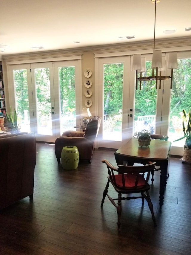 501 Wright Branch Cv, Hermitage, TN 37076 - dining space featuring french doors, dark wood-type flooring, and crown molding
