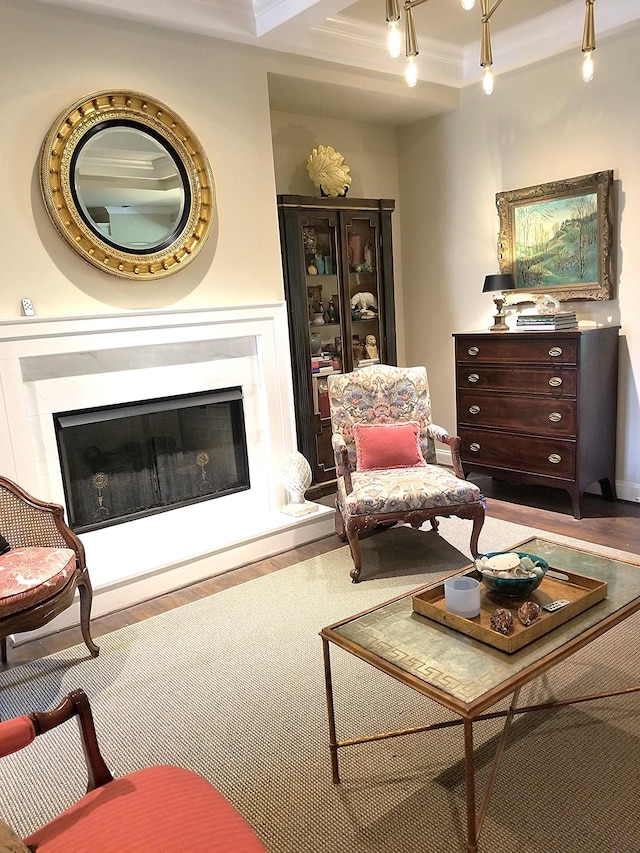 501 Wright Branch Cv, Hermitage, TN 37076 - living room with wood finished floors, a fireplace with raised hearth, and ornamental molding